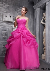 Hot Pink Ball Gown Sweethrart Quinceanera Dress with Organza Beading