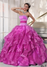 Strapless Ball Gown Quinceanera Dress with  Organza Appliques