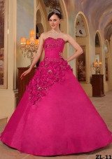 Coral Red Ball Gown Sweetheart Quinceanera Dress with Organza Handle Flowers