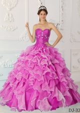 Fuchsia Princess Sweetheart Quinceanera Dress with Taffeta Beading