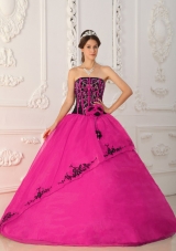 Hot Pink Ball Gown Strapless Quinceanera Dress with Organza