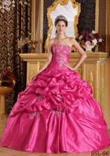 Hot Pink Ball Gown Strapless Quinceanera Dress with Pick-ups Taffeta