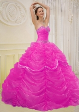 Hot Pink Ball Gown Sweetheart Quinceanera Dress with  Organza Beading