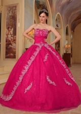 Hot Pink Ball Gown Sweetheart Quinceanera Dress with  Organza Embroidery  Beading
