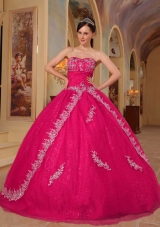 Hot Pink Ball Gown Sweetheart Quinceanera Dress with Organza Embroidery Beading