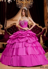 Hot Pink Ball Gown Sweetheart Quinceanera Dress with Taffeta Appliques