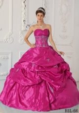 Hot Pink Ball Gown Sweetheart Quinceanera Dress with Taffeta Appliques
