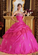 Hot Pink Ball Gown Sweetheart Quinceanera Dress with Taffeta Beading