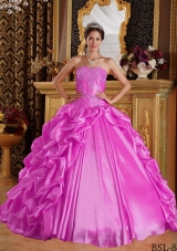 Hot Pink Ball Gown Sweetheart Quinceanera Dress with Taffeta Emboridery Beading