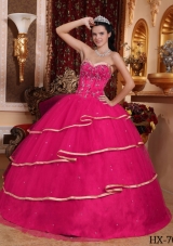 Hot Pink Ball Gown Sweetheart Quinceanera Dress with Tulle Beading