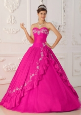 Hot Pink Princess Sweetheart Quinceanera Dress with Embroidery Beading