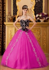 Hot Pink Princess Sweetheart Quinceanera Dress with Tulle Beading
