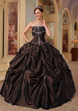 2014 Affordable Brown Strapless Puffy Beading Quinceanera Dress with Pick-ups