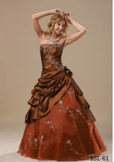 2014 Popular Princess Strapless Embroidery Quinceanera Dresses in Brown