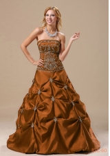A-line 2014 Brand New Quinceanera Dresses with Embroidery and Pick-ups
