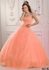 2014 Classical Ball Gown Sweetheart Appliques Pink Quinceanera Dress with Beading