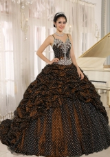2014 Special Fabric Pick-ups Spaghetti Straps Quinceanera Gowns with Appliques