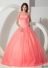Ball Gown Strapless Tulle Beading Sweet Sixteen Quinceanera Dresses