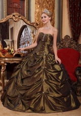 Lovely Brown Ball Gown Strapless for 2014 Beading Quinceanera Dress with Pick-ups