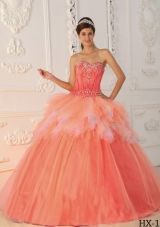 Watermelon A-Line / Princess Sweetheart Beading and Appliques Dresses For a Quince