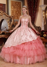 Watermelon Ball Gown Sweetheart Quinceanera Dresses Gowns with Embroidery Ruffled Layers