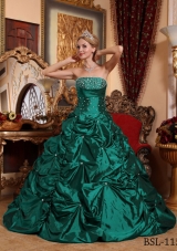 Turquois A-line Strapless Taffeta Sweet 15 Dresses with Beading