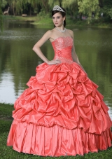 Beautiful Watermelon For Clearance Quinceanera Dress With Strapless Pick-ups