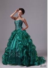 Custom Made Embroidery and Pick-ups Sweep Train For Turquoise Quinceanera Dress