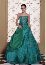 Modest Taffeta and Organza Turquoise Embroidery  Dresses For Quinceaneras