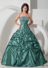 Princess Strapless Taffeta Sweet 15 Dresses with Beading and Pick-ups