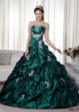 Princess Strapless Taffeta Turquoise Quinceanera Dresses with Appliques