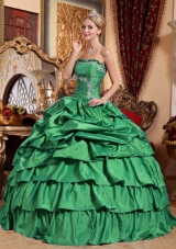 Strapless Taffeta Appliques and Pick-ups Turquoise Sweet 16 Dresses