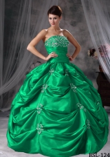 Strapless Turquoise Quinceanera Dresses with Appliques and Pick-ups