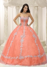 Sweetheart Appliques and Beaded Decorate For 2014 Quinceanera Dress