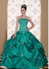 Taffeta Strapless Modest Quinceanera Dresses Gowns with Pick-ups and Embroidery