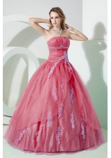 Watermelon Strapless Beading and Embroidery Dresses For a Quince with Appliques