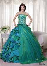 Princess Strapless Taffeta Quinceanera Dresses Gowns with Appliques and Ruffles