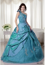 2014 Spring Puffy One Shoulder Quinceanera Dresses with Appliques