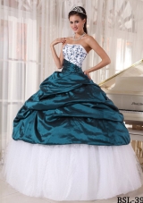 Beautiful Strapless Puffy Turquoise Sweet Sixteen Dresses with Embroidery