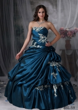 Cheap Puffy Strapless Appliques Quinceanera Dresses for Military Ball