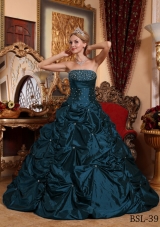 Princess Strapless Taffeta Quinceneara Dresses with Beading