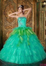 Princess Strapless Turquoise Sweet 16 Dresses with Ruffles