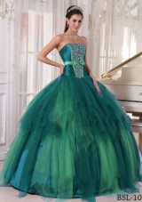 Puffy Strapless Turquoise Quincianera Dresses with Beading