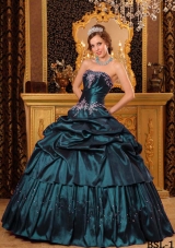 Remarkable Strapless Turquoise Quincenera Dresses with Appliques and Pick-ups