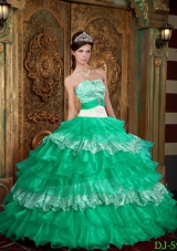 Strapless Organza and Zebra Sweet Turquoise Sixteen Dresses with Layers