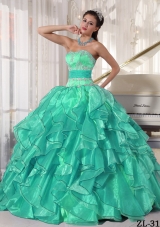 Strapless Organza Appliques Sweet 15 Dresses with Ruffles and Appliques