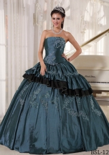 Strapless Taffeta Quinceaneras Dress with Beading and Embroidery