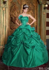Strapless Taffeta Turquoise Quinceanera Dresses with Flowers