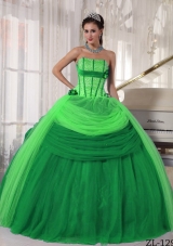 Strapless Tulle Quinceanera Gown Dresses with Hand Made Flowers