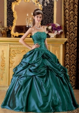 Strapless Turquoise Quinceanera Dress with Appliques and Flowers